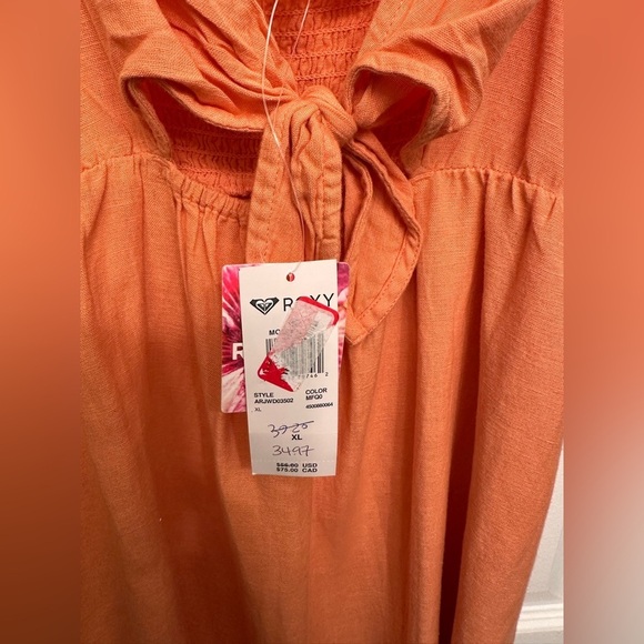 Roxy Moonlit Tide Strappy Orange Linen Blend Dress NWT - Picture 5 of 9